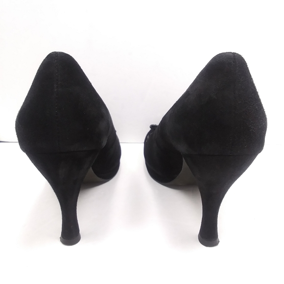 DONALD J. PLINER Black Suede Platform Heels Front Bow Detail EUC - Picture 7 of 15